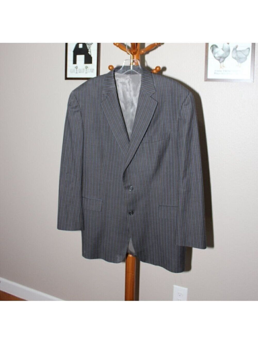 Burberry London Mens Suit Jacket Gray Pinstripe Size 44R *With Flaws* Wool